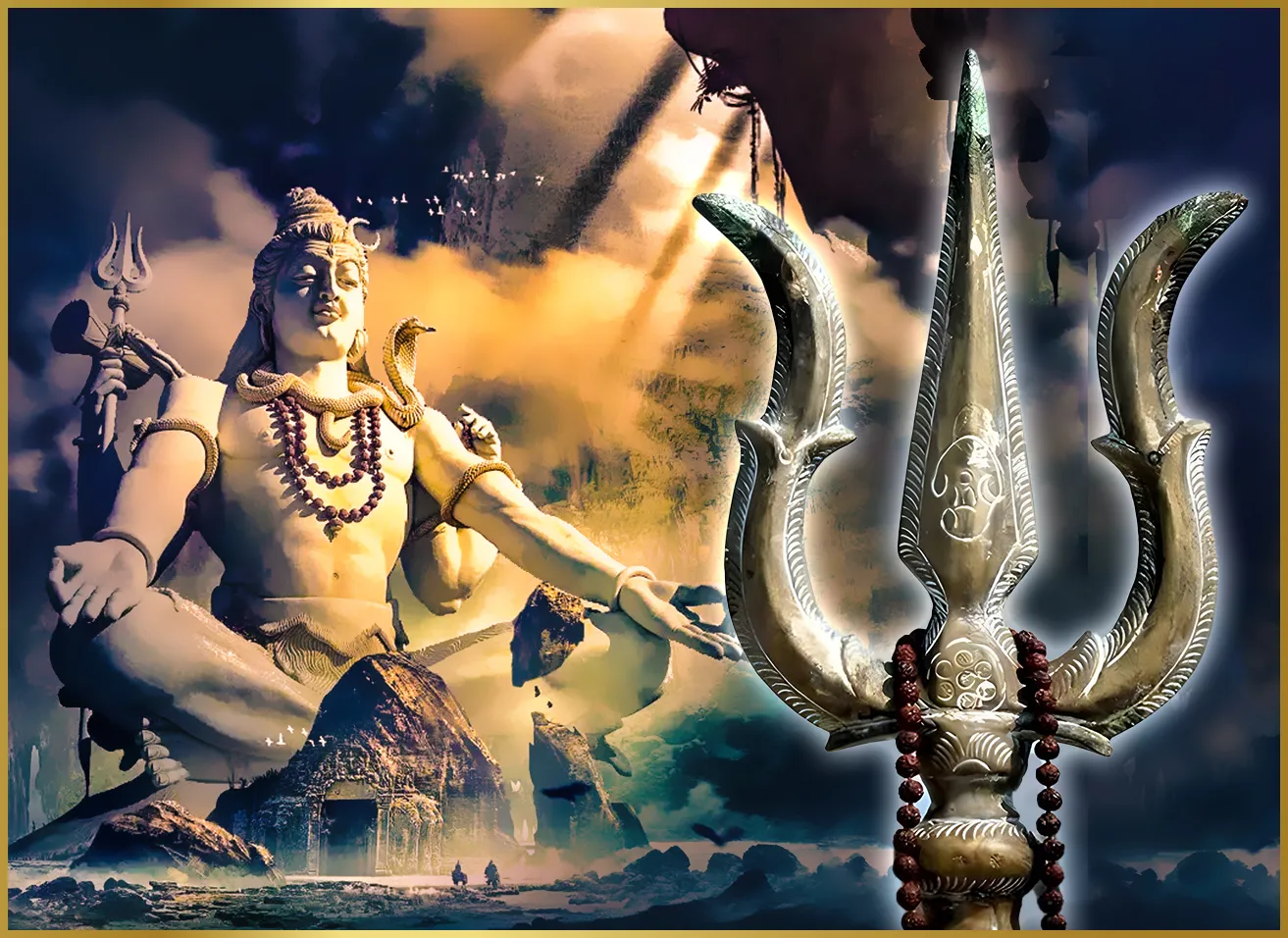 Shiva holding Trishul, representing cosmic balance, spiritual power, and transformation